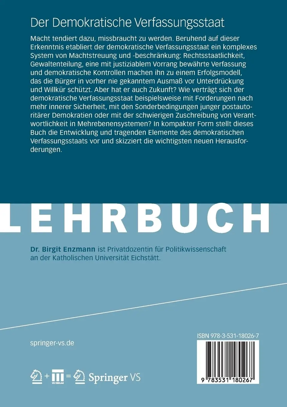 Rückseite: 9783531180267 | Der Demokratische Verfassungsstaat | Birgit Enzmann | Taschenbuch