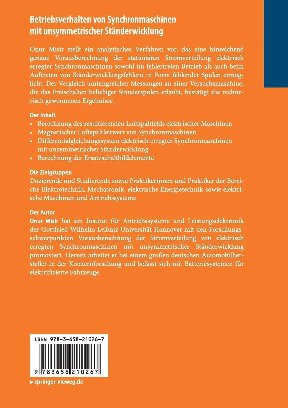Rückseite: 9783658210267 | Betriebsverhalten von Synchronmaschinen mit unsymmetrischer...
