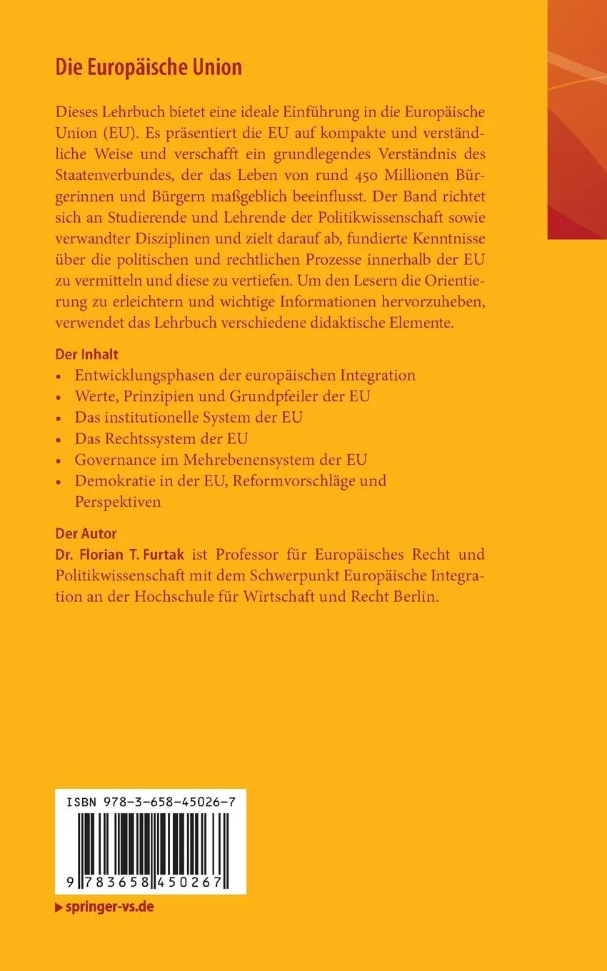 Rückseite: 9783658450267 | Die Europäische Union | Eine Einführung | Florian T. Furtak | Buch