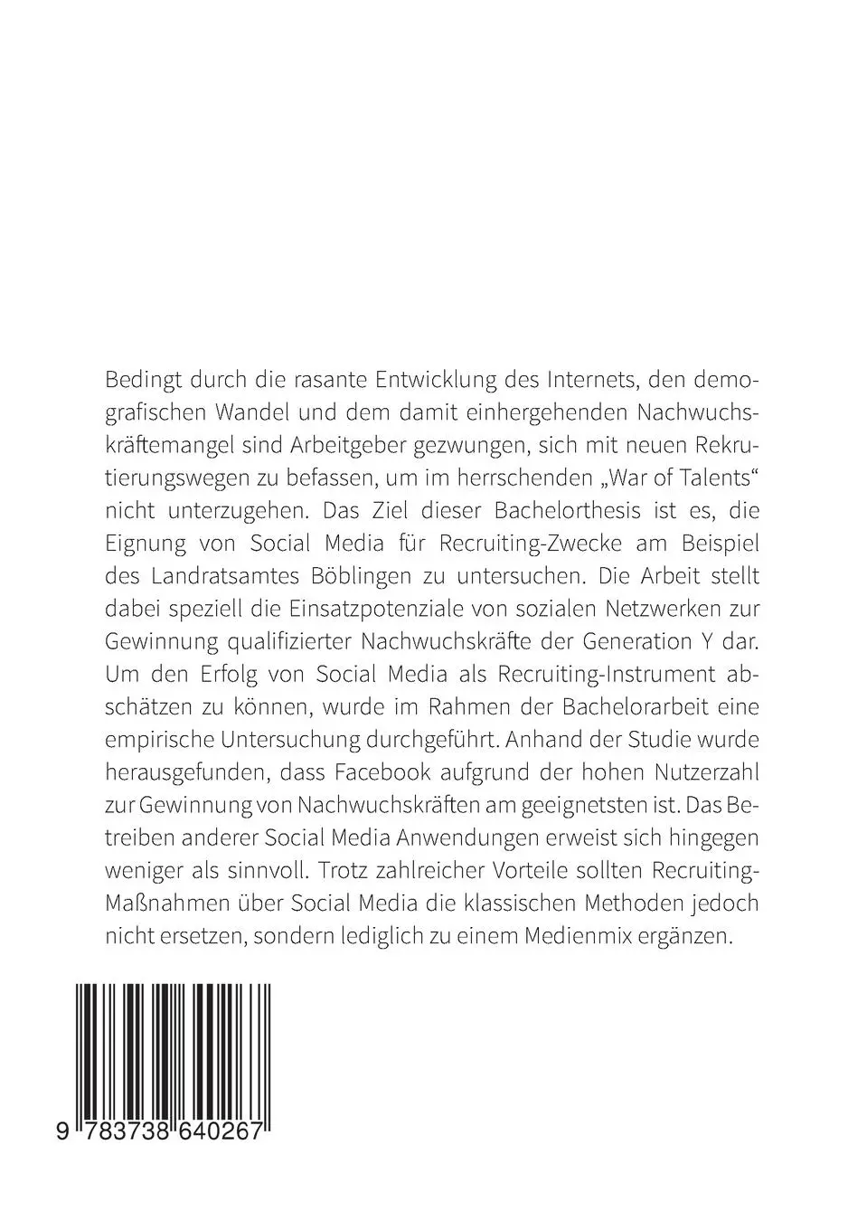 Rückseite: 9783738640267 | Social Media Recruiting - Personalgewinnung über Facebook &amp; Co. | Buch