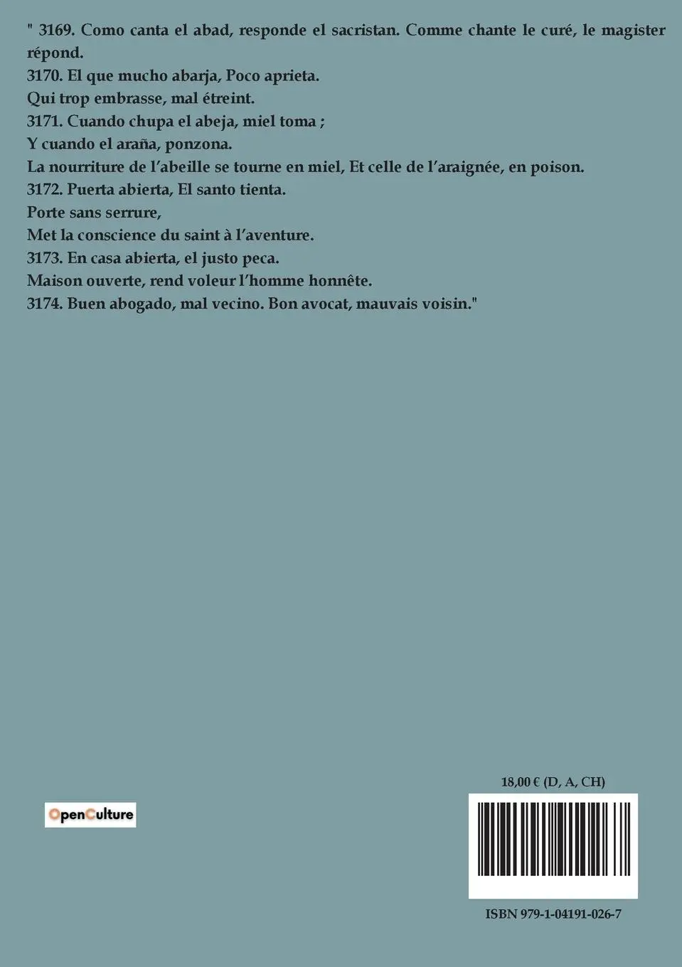 Rückseite: 9791041910267 | 500 proverbios españoles / 500 proverbes espagnols (edición bilingüe)