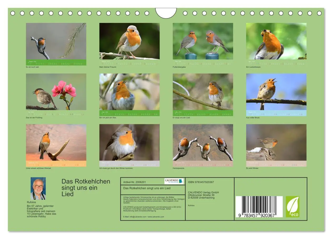 Bild: 9783457920367 | Das Rotkehlchen singt uns ein Lied (Wandkalender 2026 DIN A4 quer),...