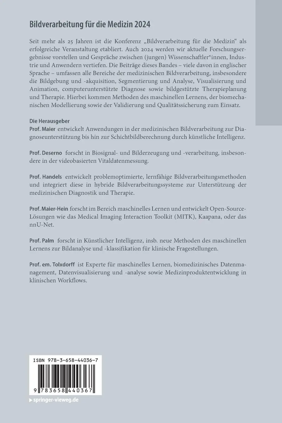 Rückseite: 9783658440367 | Bildverarbeitung für die Medizin 2024 | Andreas Maier (u. a.) | Buch