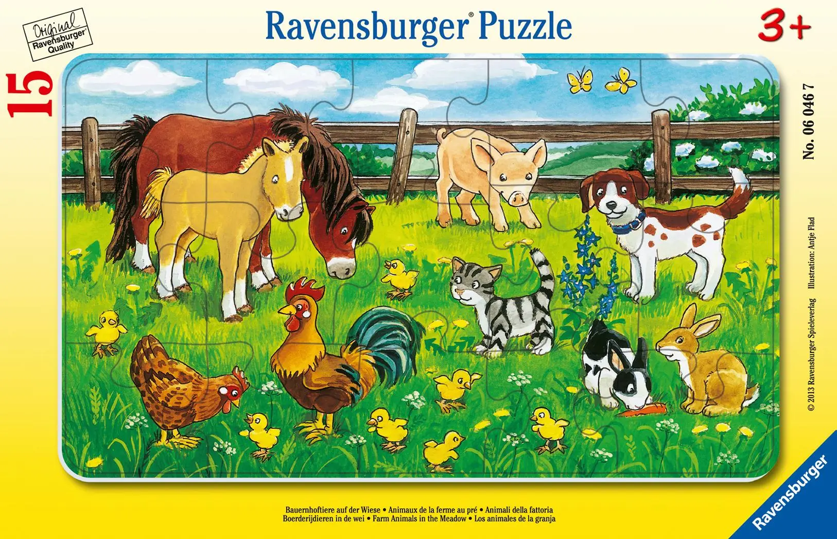 Cover: 4005556060467 | Bauernhoftiere auf der Wiese. Rahmenpuzzle 15 Teile | Antje Flad