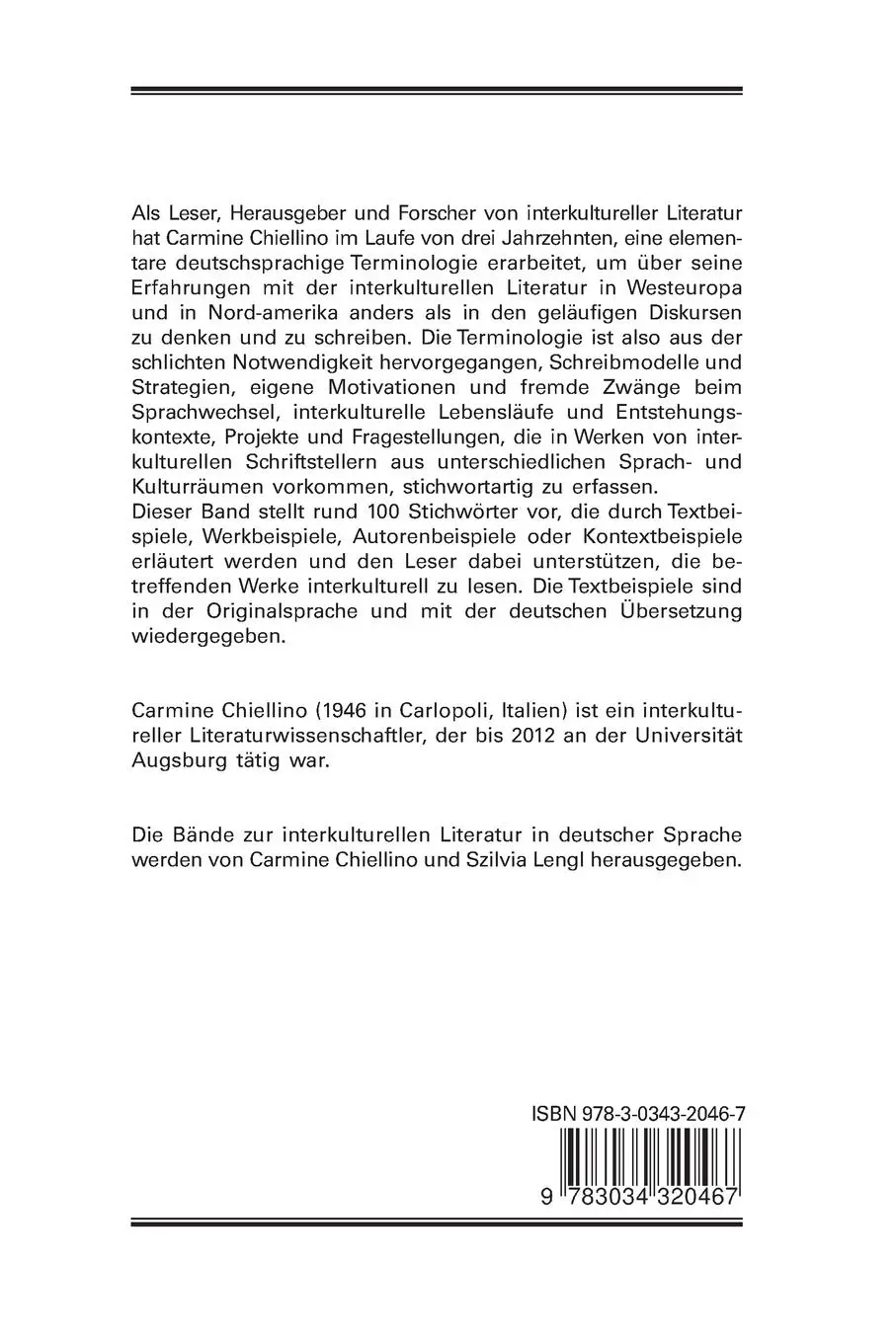 Rückseite: 9783034320467 | Interkulturelle Literatur in deutscher Sprache | Carmine Chiellino