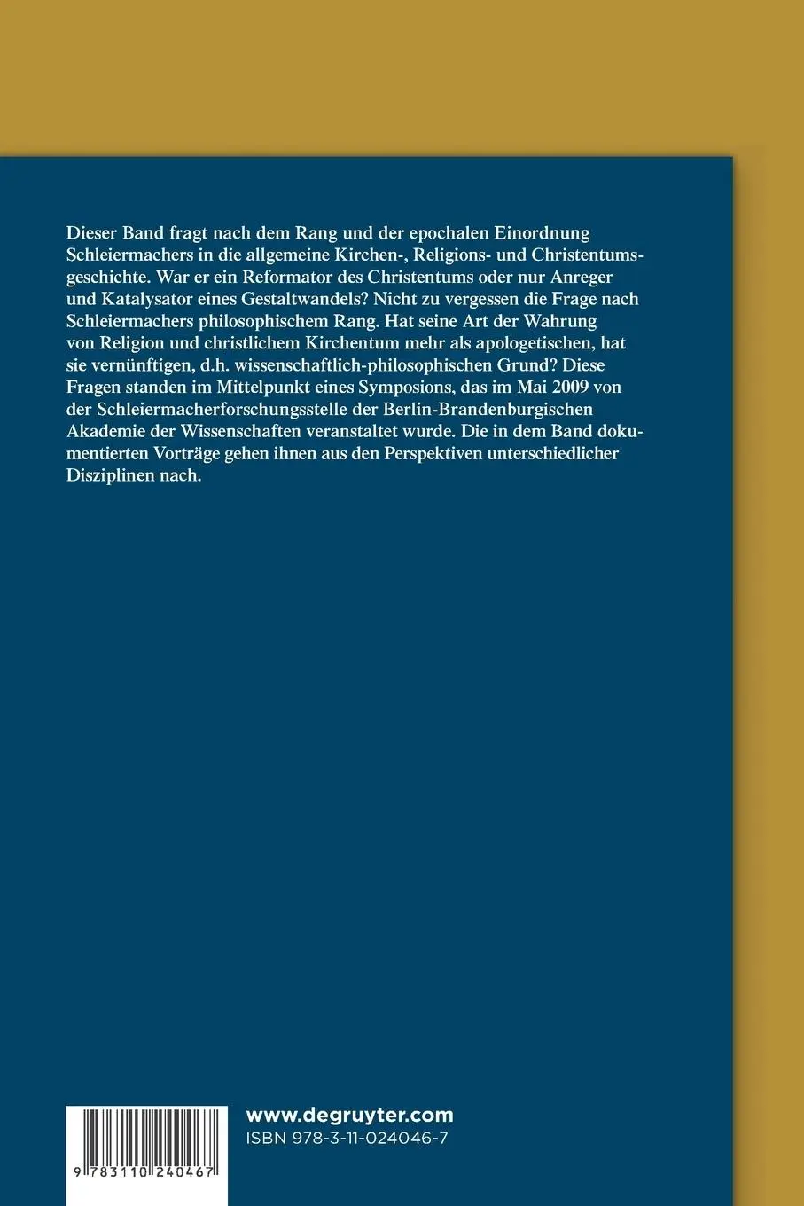 Rückseite: 9783110240467 | Schleiermacher - Denker für die Zukunft des Christentums? | Buch | V
