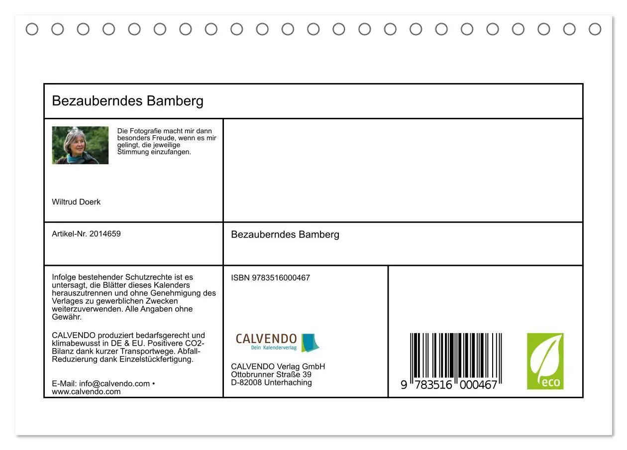Bild: 9783516000467 | Bezauberndes Bamberg (Tischkalender 2026 DIN A5 quer), CALVENDO...