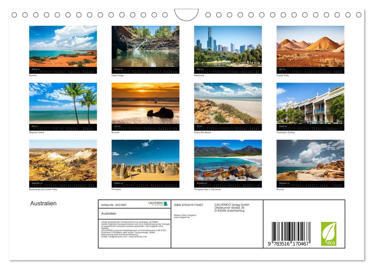 Bild: 9783516170467 | Australien (Wandkalender 2026 DIN A4 quer), CALVENDO Monatskalender