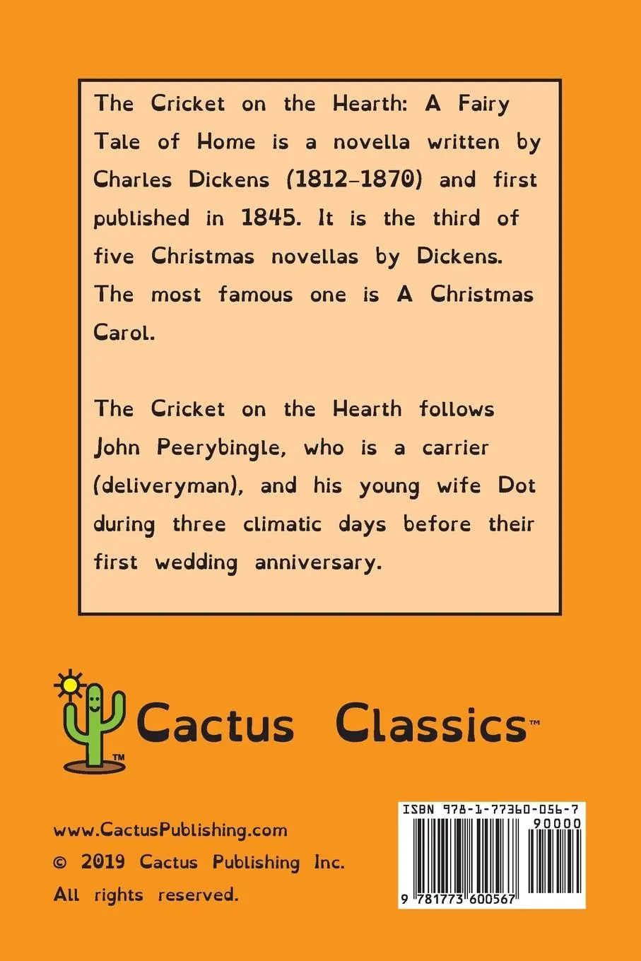 Rückseite: 9781773600567 | The Cricket on the Hearth (Cactus Classics Dyslexic Friendly Font)