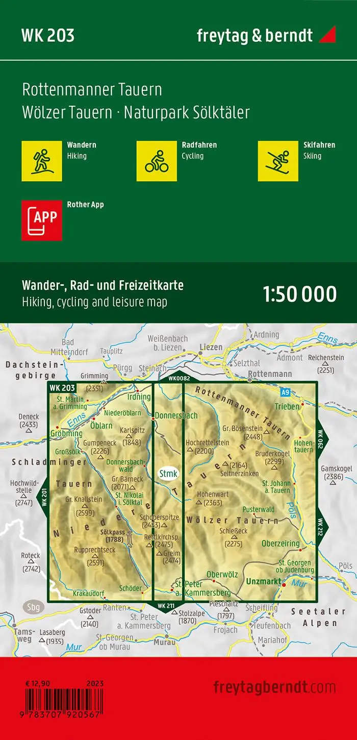 Rückseite: 9783707920567 | freytag &amp; berndt Wanderkarte WK 203 Rottenmanner Tauern, Wölzer...