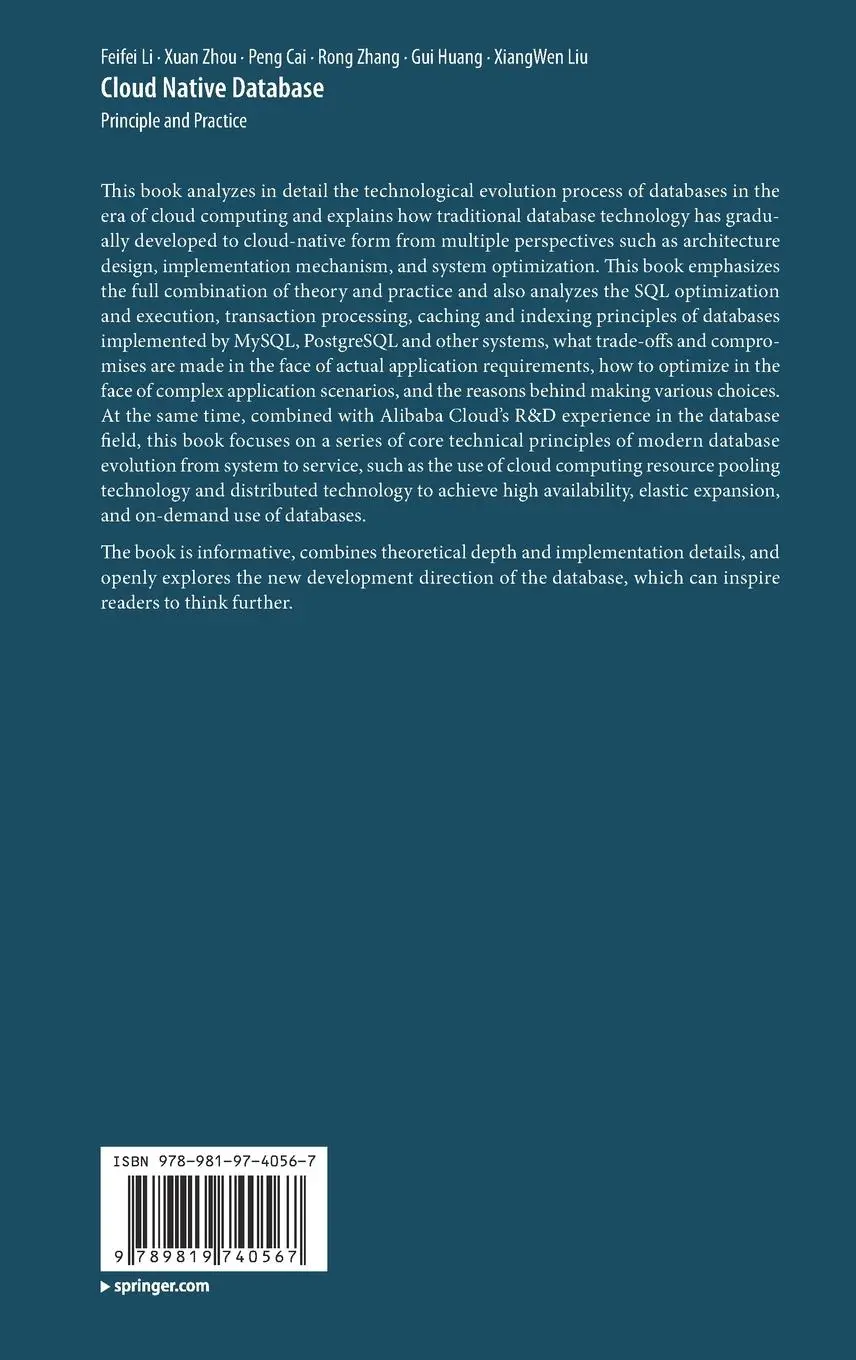 Rückseite: 9789819740567 | Cloud Native Database | Principle and Practice | Feifei Li (u. a.)