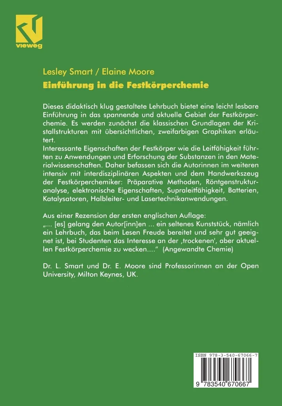 Rückseite: 9783540670667 | Einführung in die Festkörperchemie | Lesley Smart (u. a.) | Buch | xii
