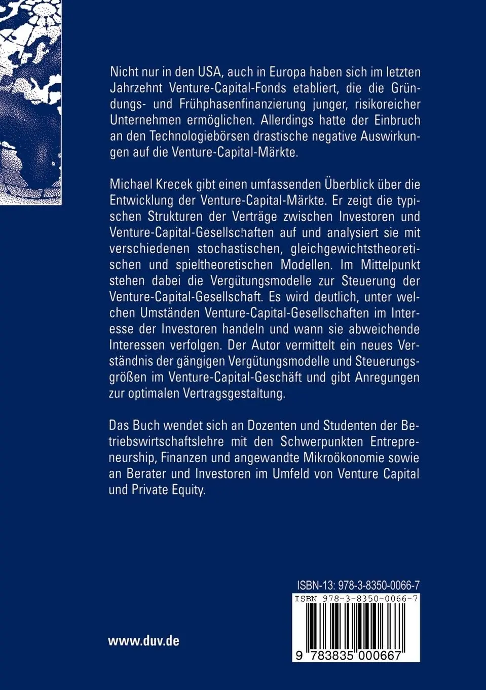 Rückseite: 9783835000667 | Venture Capital aus Investorensicht | Michael Krecek | Taschenbuch