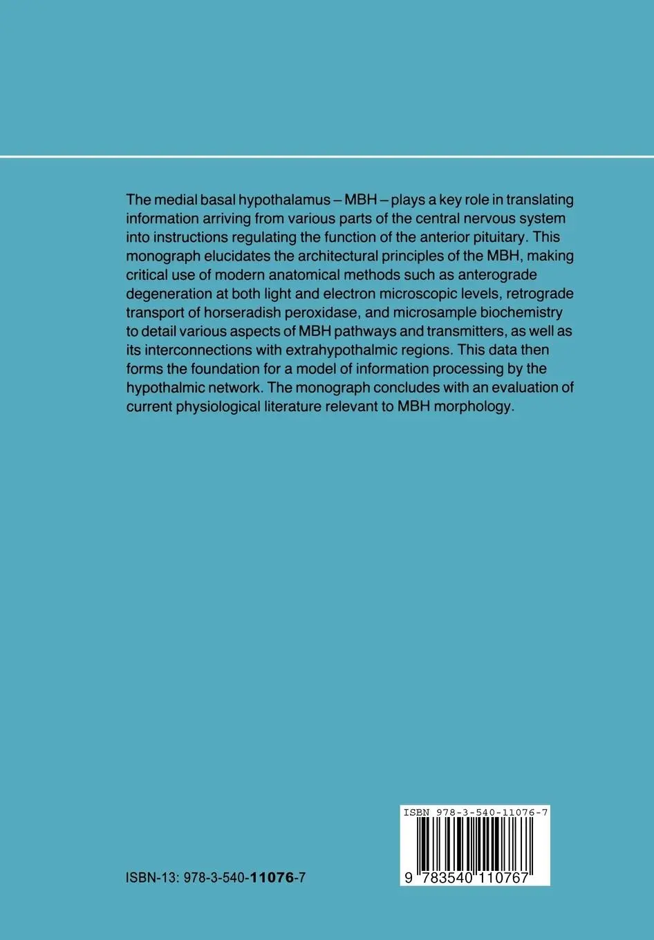 Rückseite: 9783540110767 | Afferent Connections of the Medial Basal Hypothalamus | Zaborszky