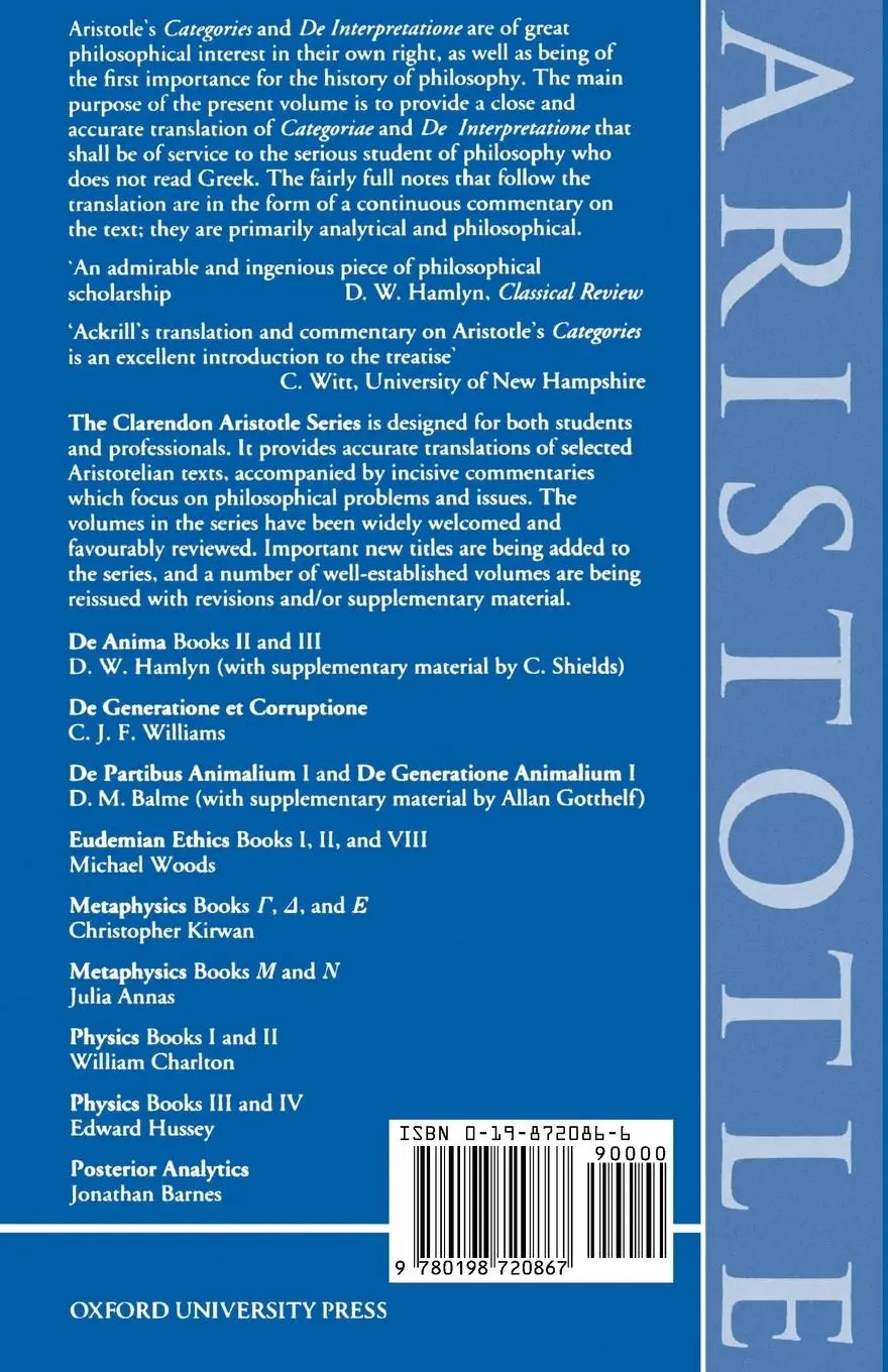 Rückseite: 9780198720867 | Aristotle Categories and de Interpretatione | Aristotle (u. a.) | Buch