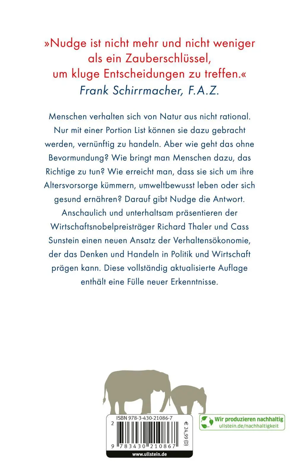 Rückseite: 9783430210867 | Nudge | Richard H. Thaler (u. a.) | Buch | 432 S. | Deutsch | 2022