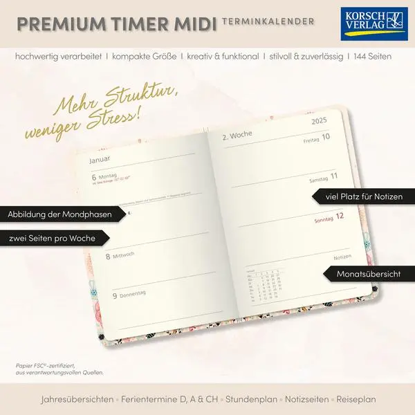 Bild: 9783731890867 | Premium Timer Midi "Morgentau" 2026 | Verlag Korsch | Buch | 144 S.