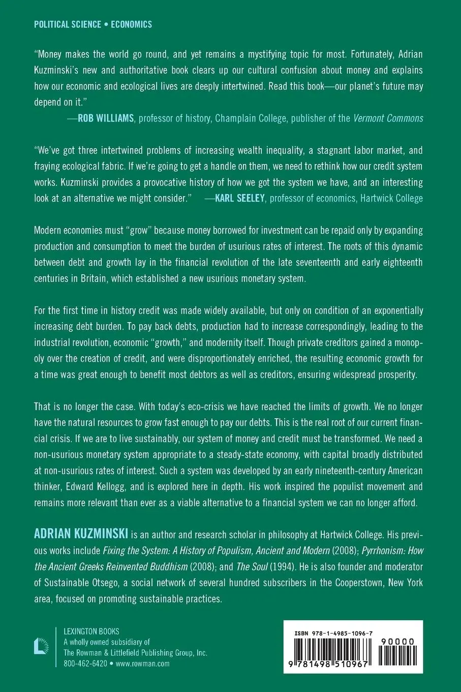 Rückseite: 9781498510967 | The Ecology of Money | Debt, Growth, and Sustainability | Kuzminski