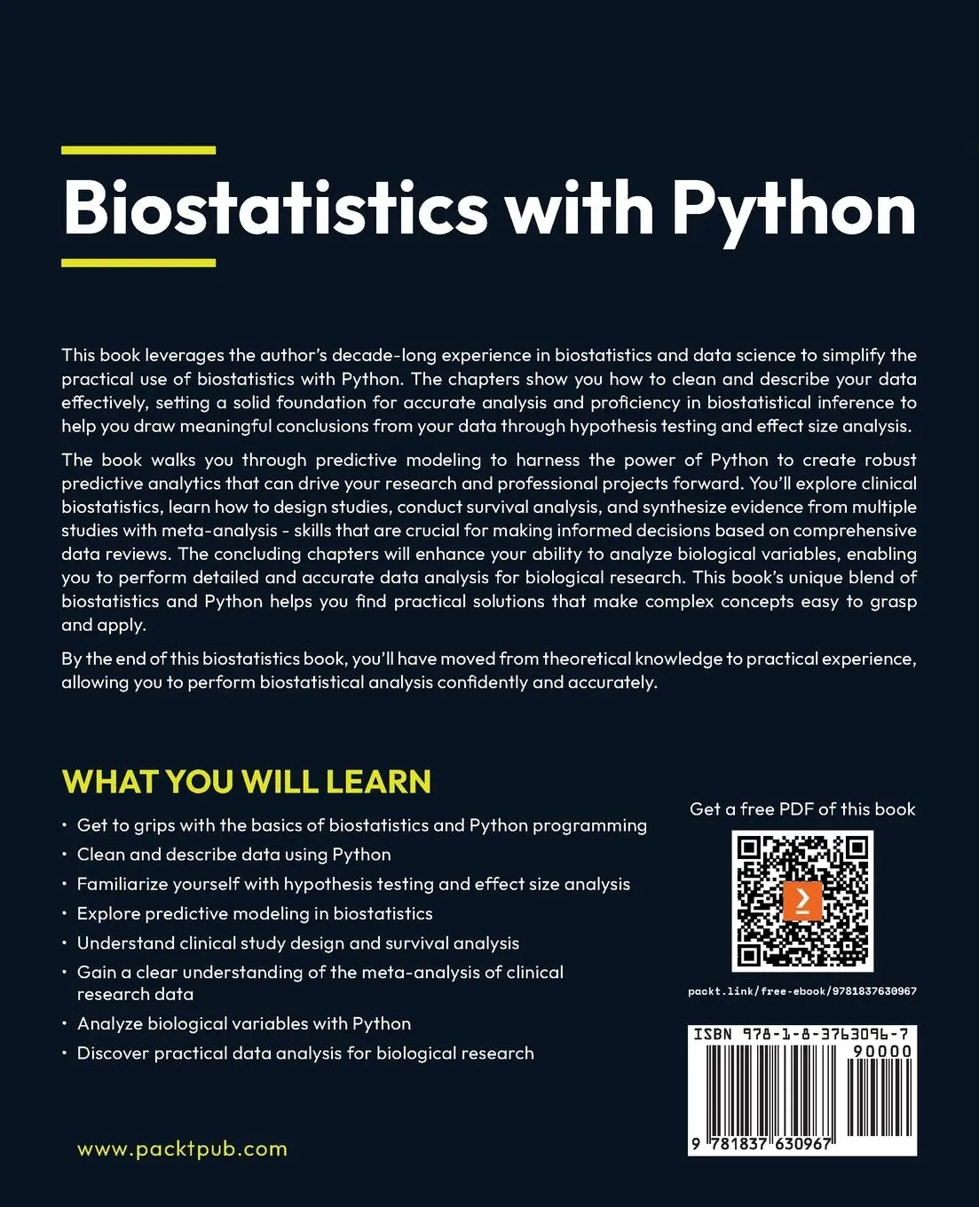 Rückseite: 9781837630967 | Biostatistics with Python | Darko Medin | Taschenbuch | Englisch