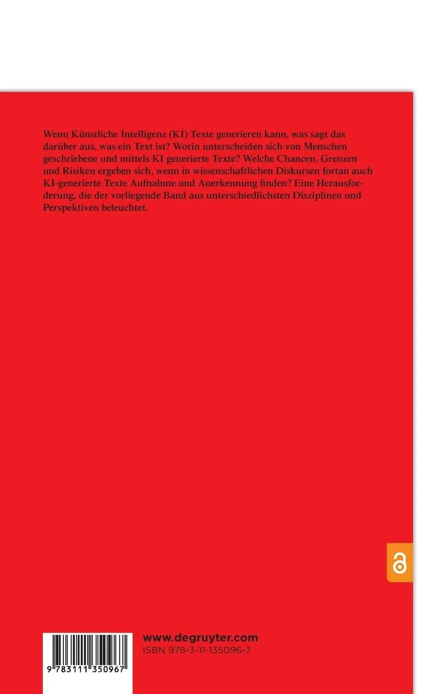 Rückseite: 9783111350967 | KI:Text | Diskurse über KI-Textgeneratoren | Gerhard Schreiber (u. a.)