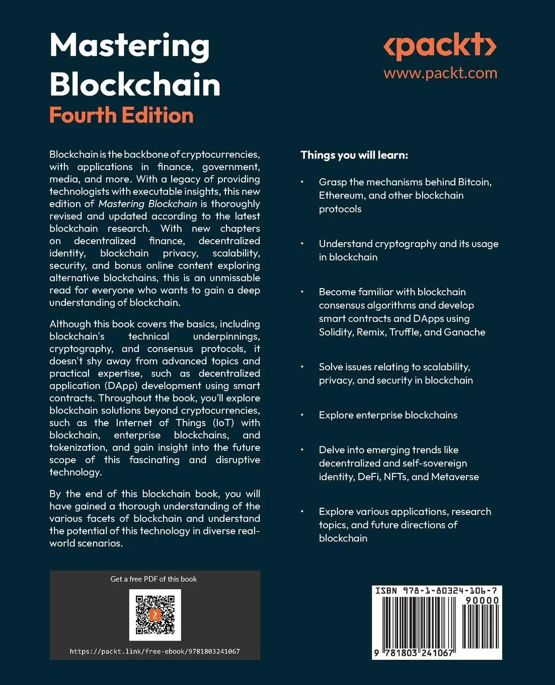 Rückseite: 9781803241067 | Mastering Blockchain - Fourth Edition | Imran Bashir | Taschenbuch