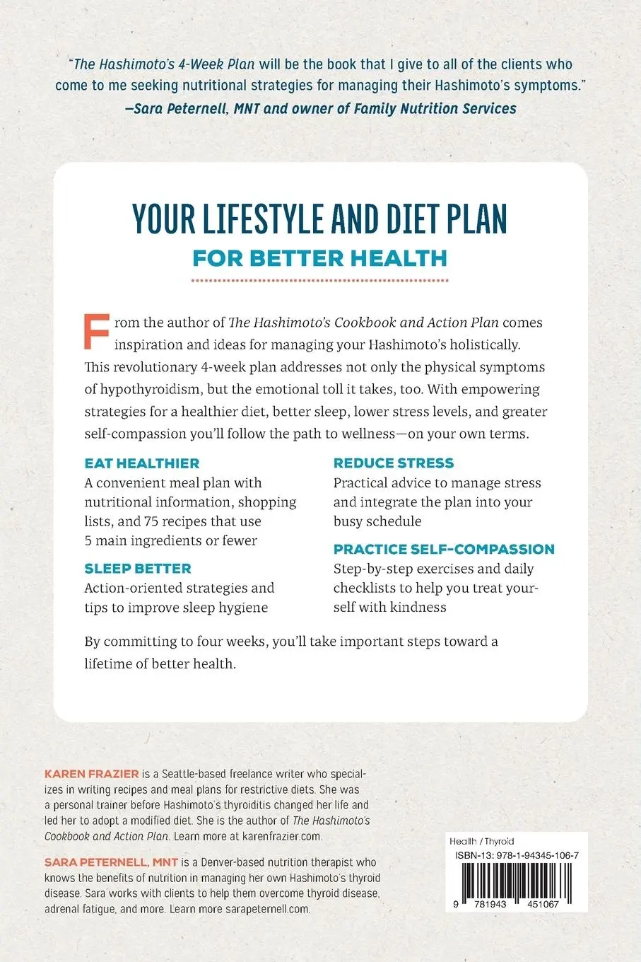 Rückseite: 9781943451067 | The Hashimoto's 4-Week Plan | Karen Frazier | Taschenbuch | Englisch