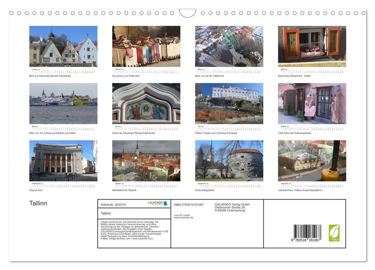 Bild: 9783516181067 | Tallinn (Wandkalender 2026 DIN A3 quer), CALVENDO Monatskalender