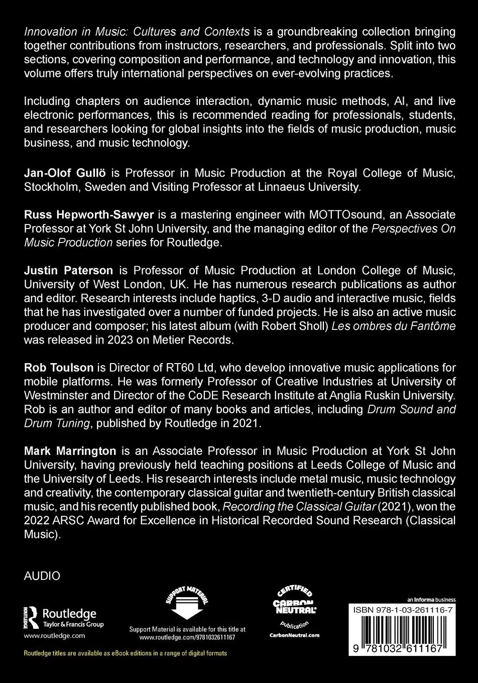 Rückseite: 9781032611167 | Innovation in Music | Cultures and Contexts | Jan-Olof Gullö (u. a.)