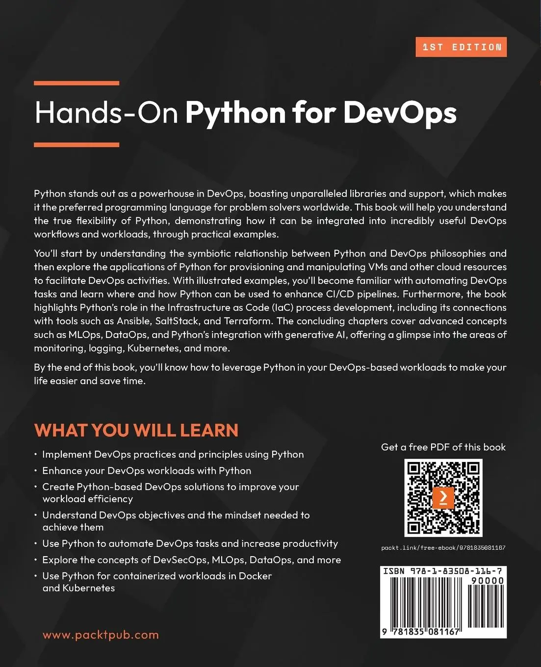 Rückseite: 9781835081167 | Hands-On Python for DevOps | Ankur Roy | Taschenbuch | Englisch | 2024