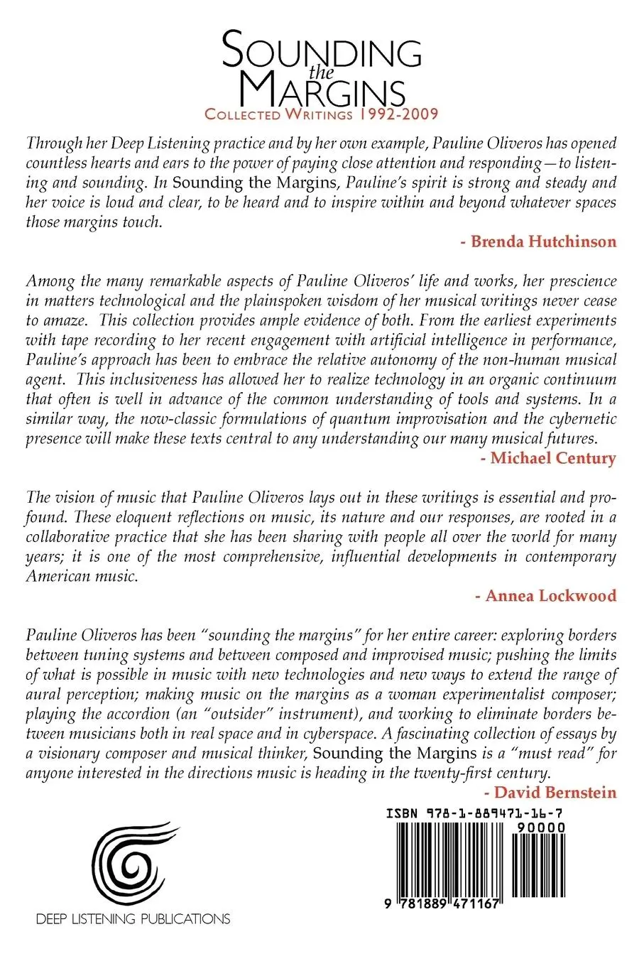 Rückseite: 9781889471167 | Sounding the Margins | Collected Writings 1992-2009 | Pauline Oliveros