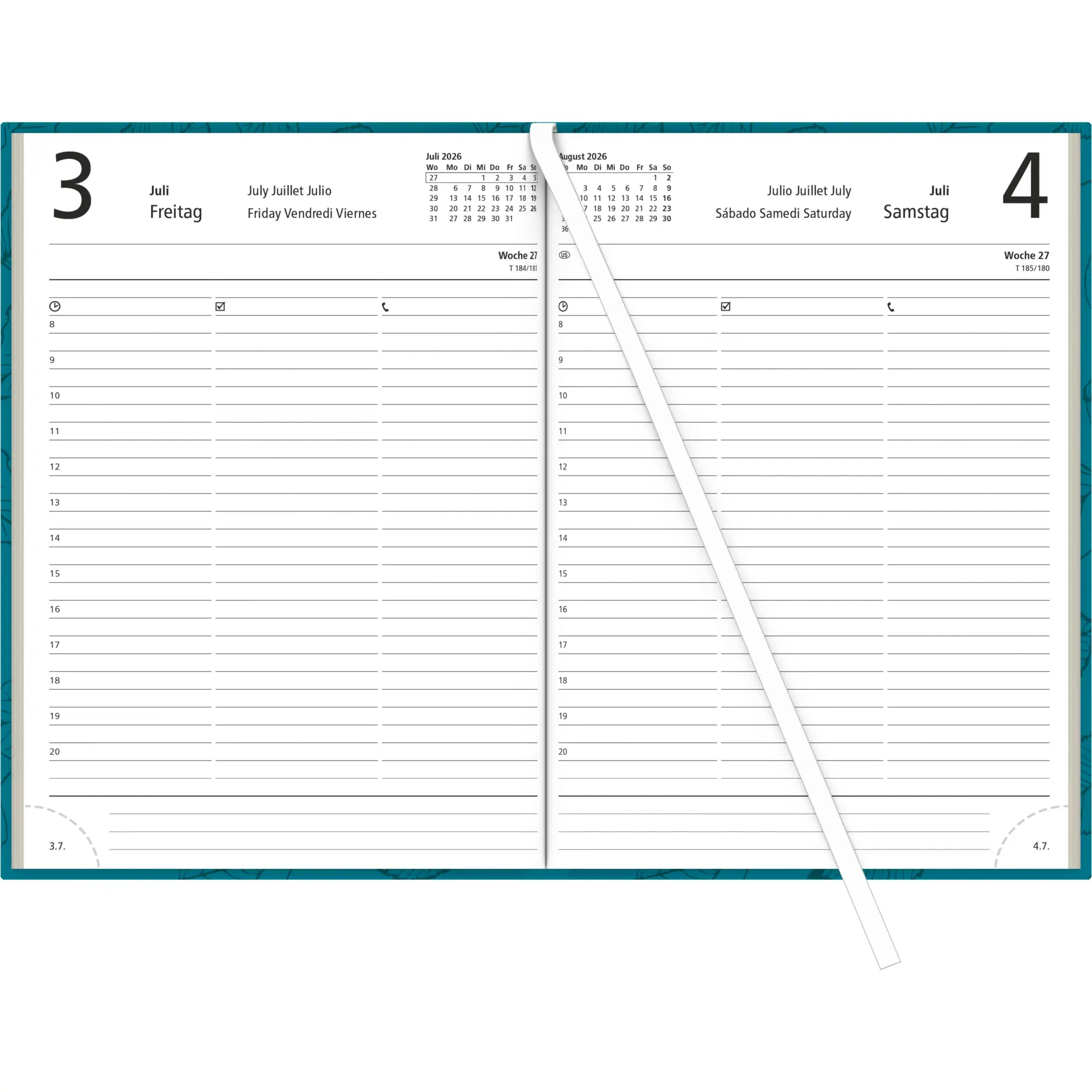 Bild: 4069095001367 | Buchkalender türkis 2026 - Bürokalender 14,5x21 cm - 1 Tag auf 1...