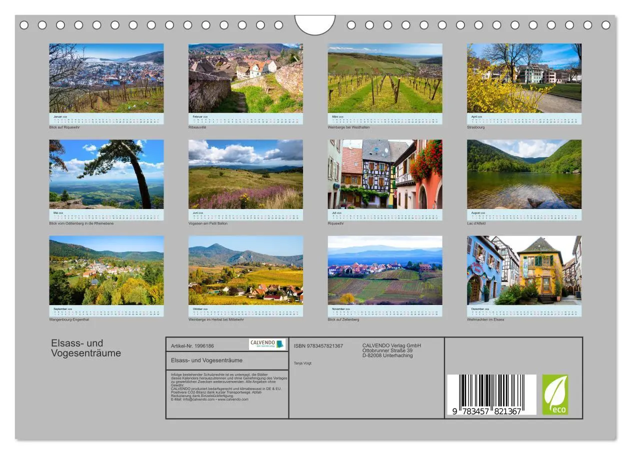 Bild: 9783457821367 | Elsass- und Vogesenträume (Wandkalender 2026 DIN A4 quer), CALVENDO...