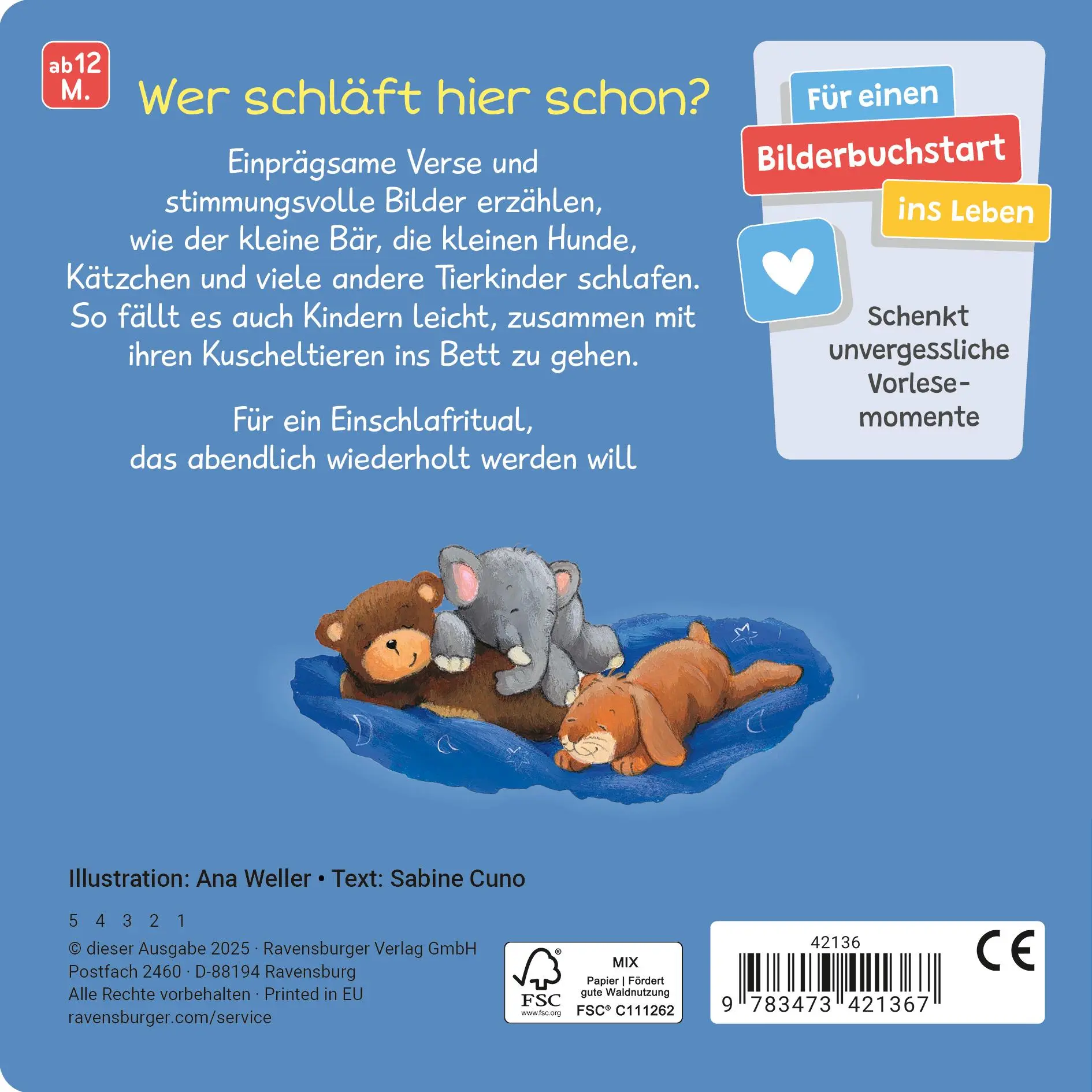 Rückseite: 9783473421367 | Wenn kleine Tiere müde sind | Sabine Cuno | Buch | 24 S. | Deutsch