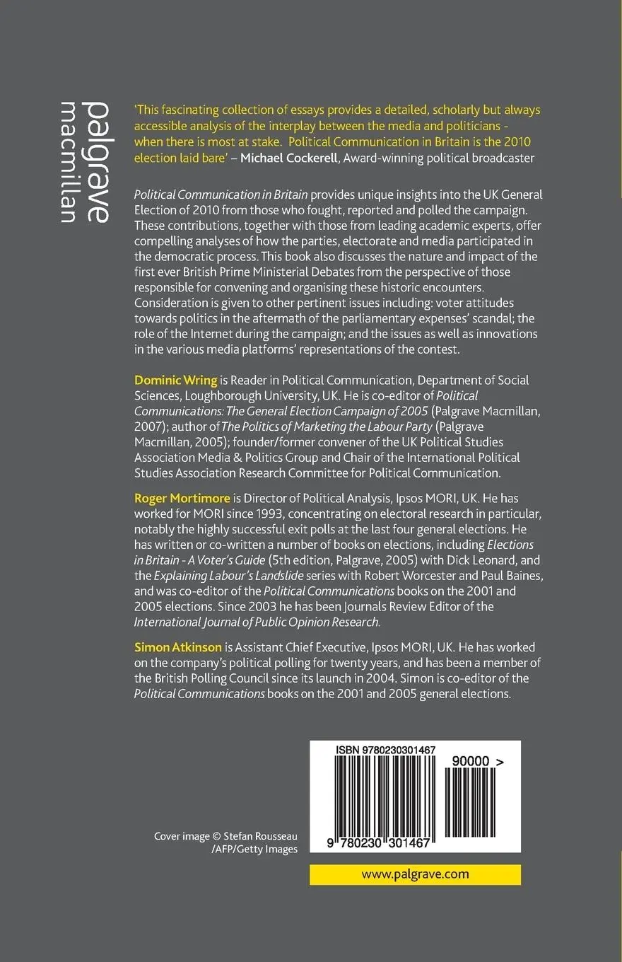 Rückseite: 9780230301467 | Political Communication in Britain | Roger Mortimore (u. a.) | Buch