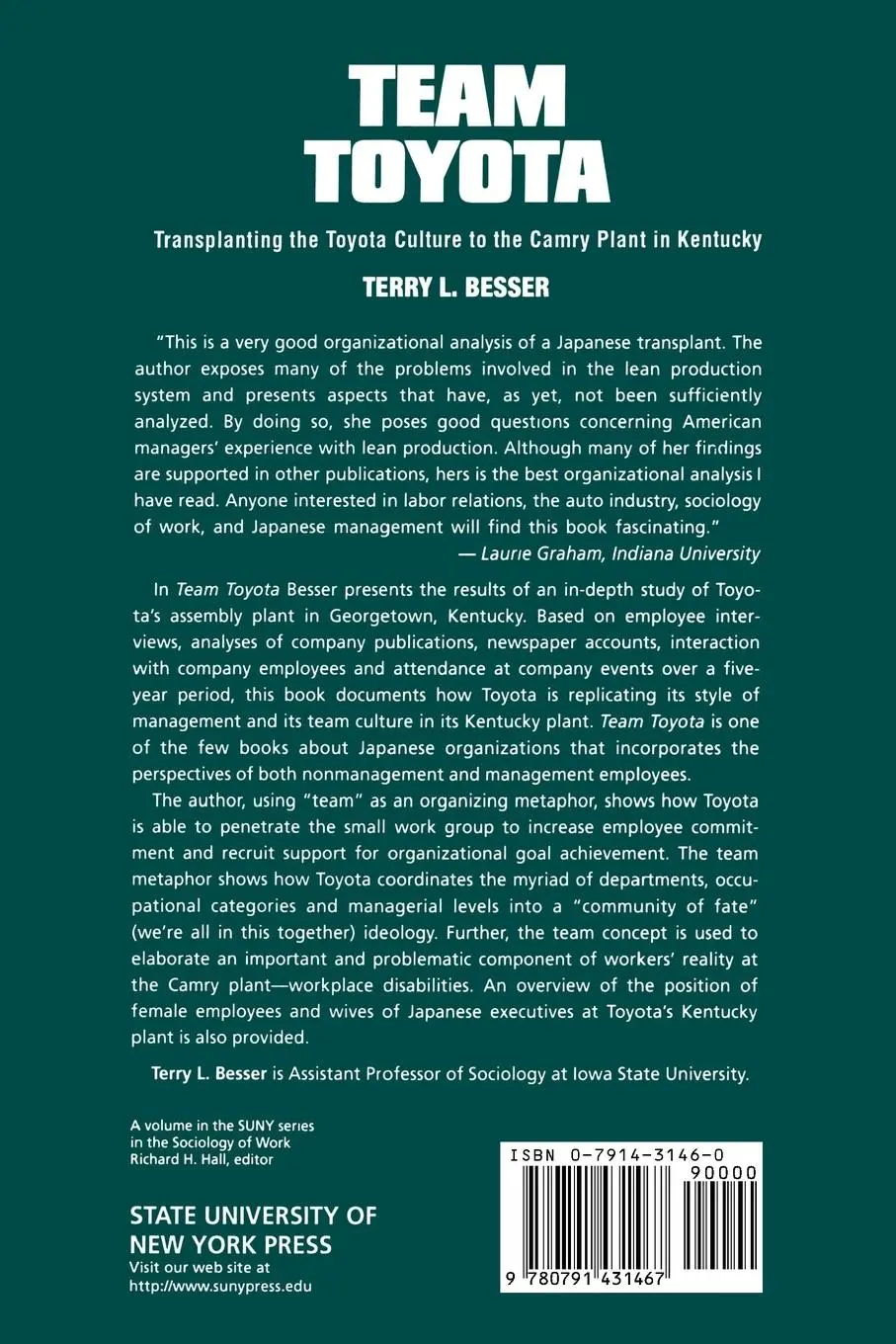 Rückseite: 9780791431467 | Team Toyota | Terry L. Besser | Taschenbuch | Englisch | 1996