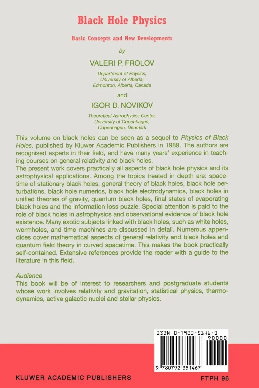 Rückseite: 9780792351467 | Black Hole Physics | Basic Concepts and New Developments | Taschenbuch