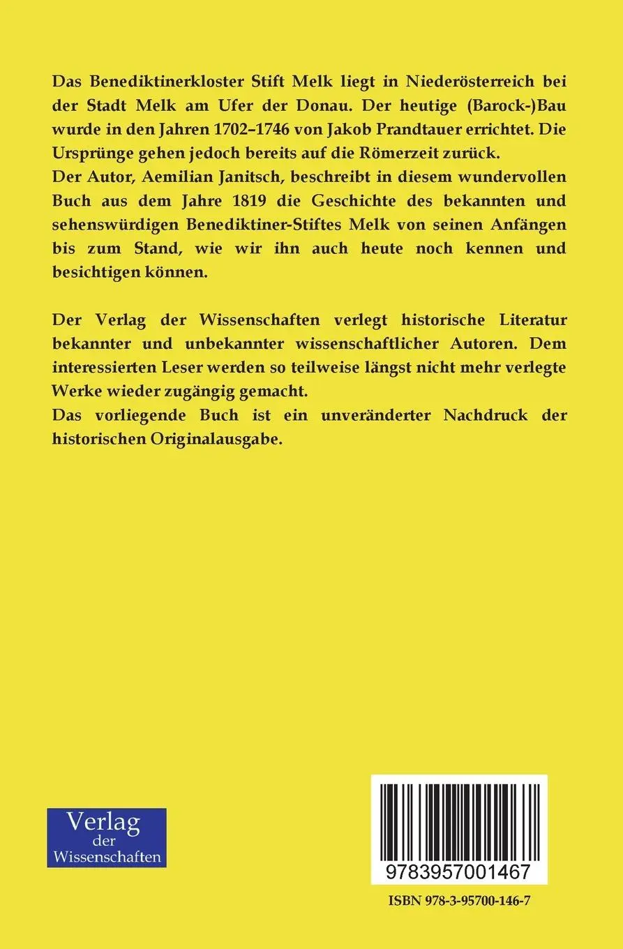 Rückseite: 9783957001467 | Geschichte des uralten und berühmten Benedictiner-Stiftes Melk | Buch
