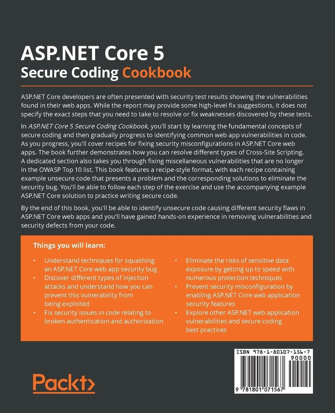 Rückseite: 9781801071567 | ASP.NET Core 5 Secure Coding Cookbook | Roman Canlas | Taschenbuch