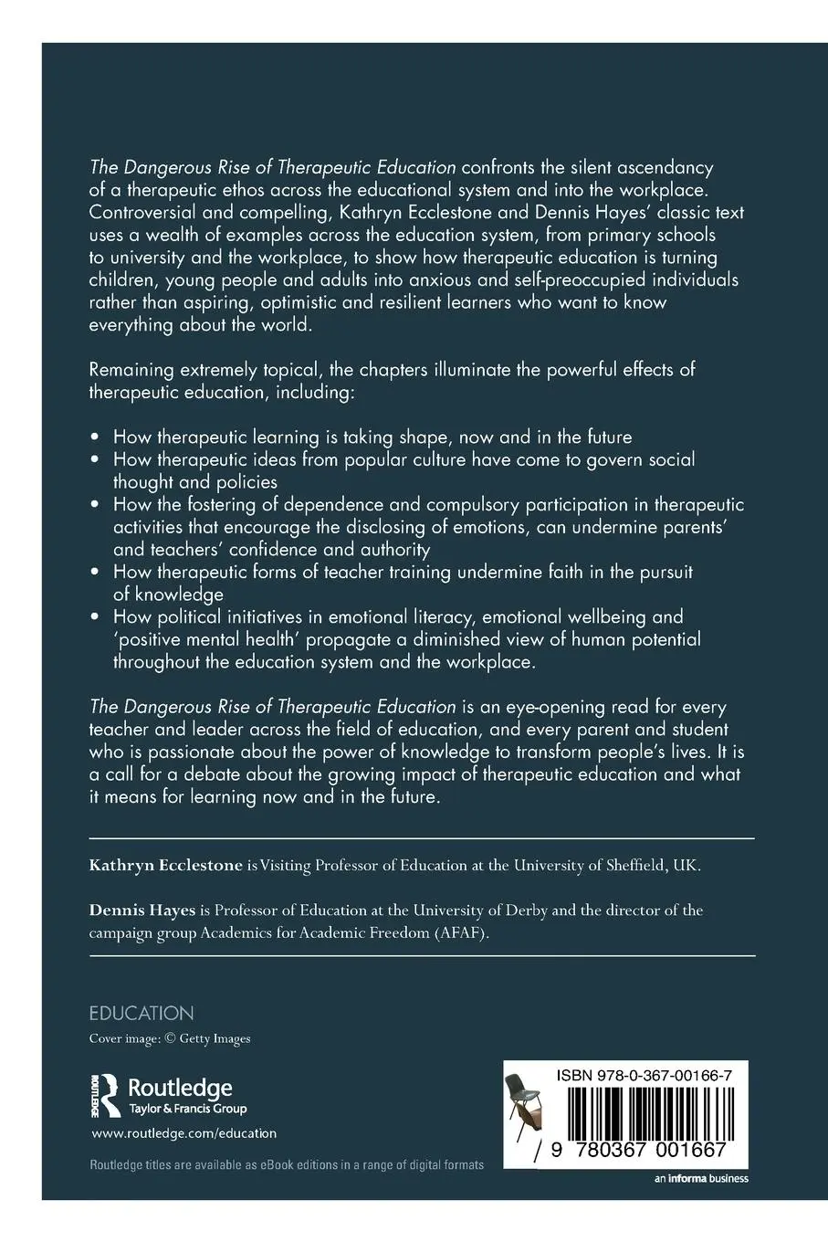 Rückseite: 9780367001667 | The Dangerous Rise of Therapeutic Education | Ecclestone (u. a.)