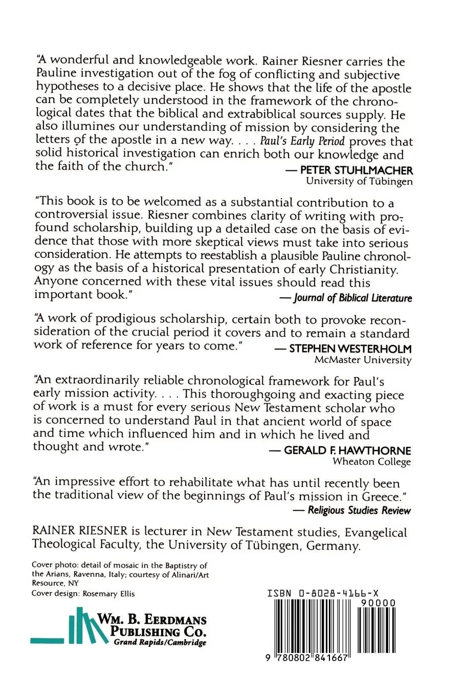 Rückseite: 9780802841667 | Paul's Early Period | Chronology, Mission Strategy, Theology | Riesner