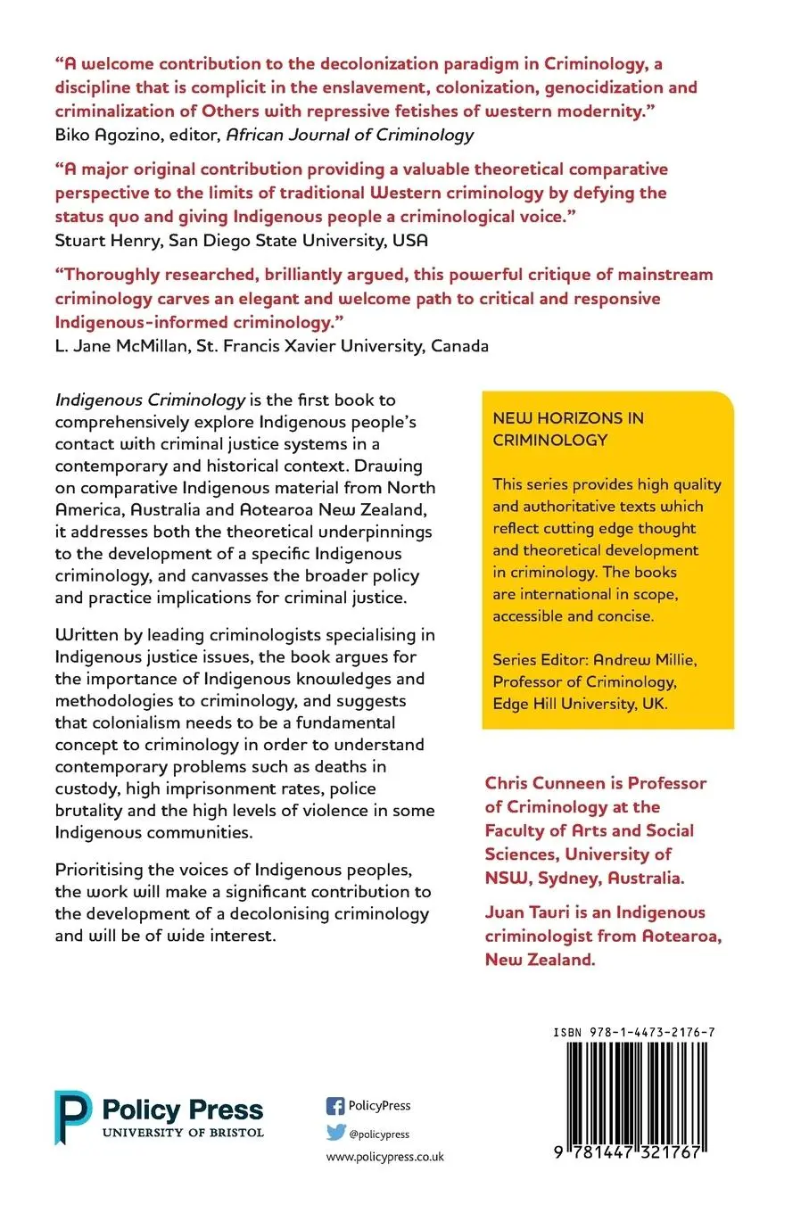 Rückseite: 9781447321767 | Indigenous criminology | Chris Cunneen (u. a.) | Taschenbuch | 2017