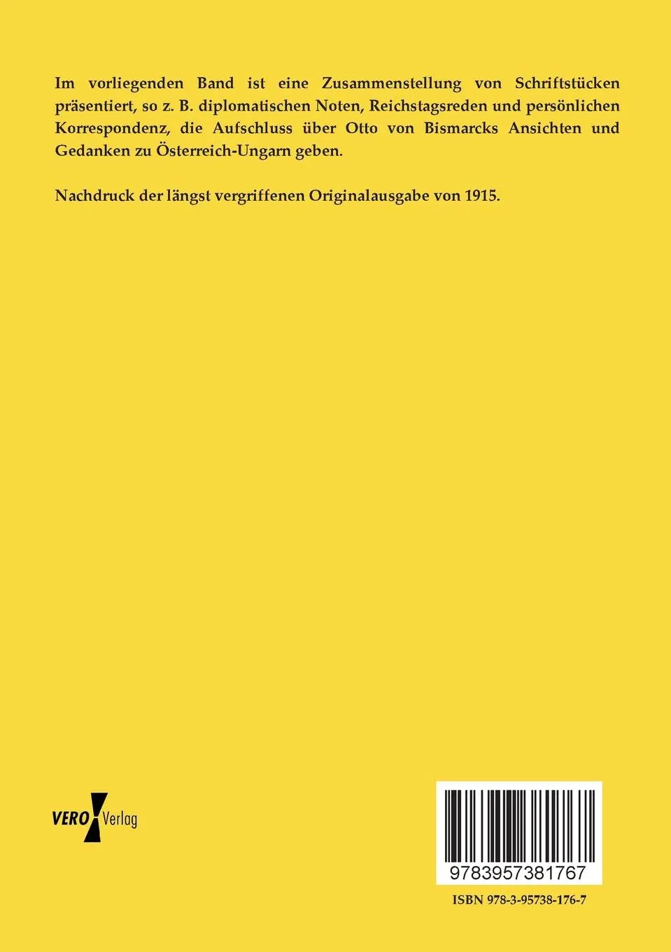 Rückseite: 9783957381767 | Bismarck und Österreich | Otto Fürst von Bismarck | Taschenbuch | 2019