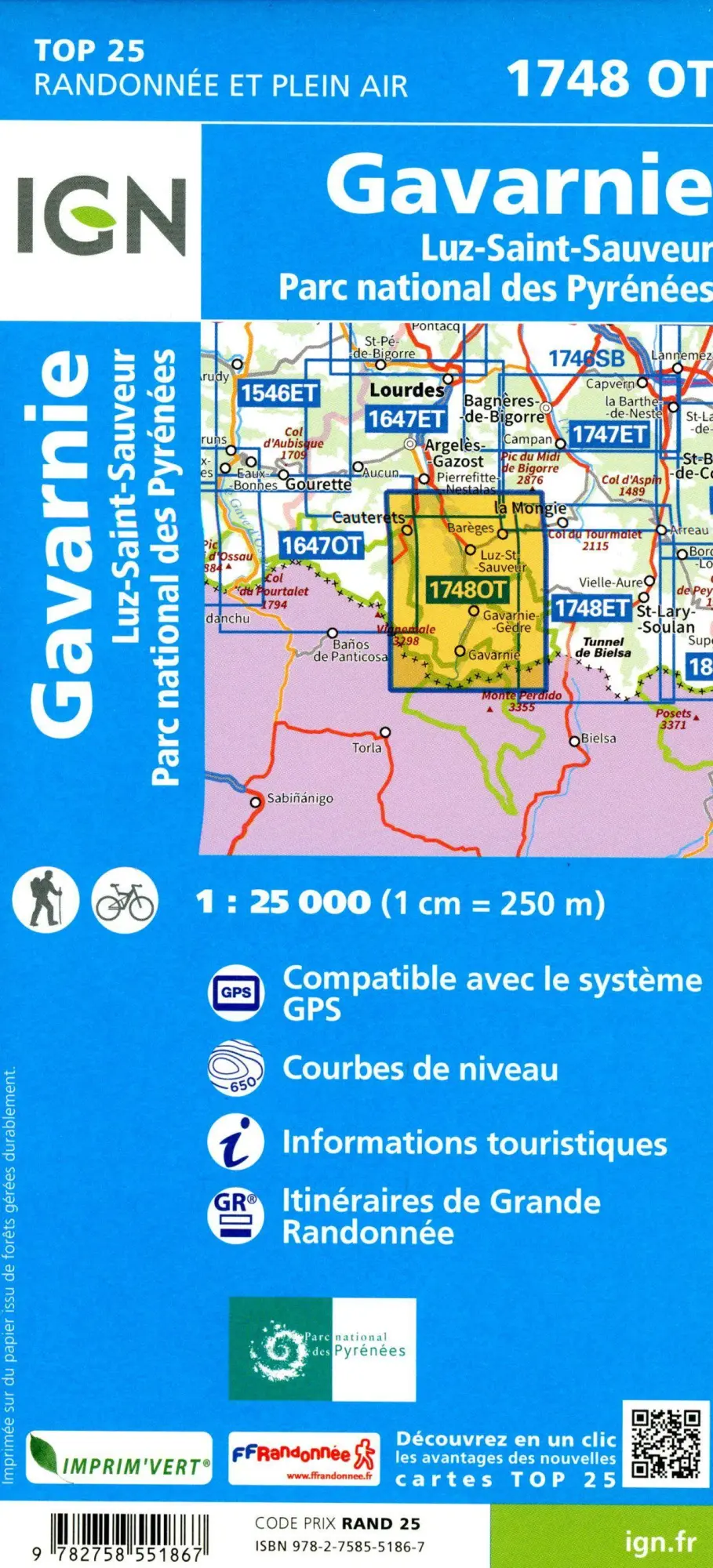 Bild: 9782758551867 | Gavarnie 1:25 000 | (Land-)Karte | IGN Topographische Wanderkarten