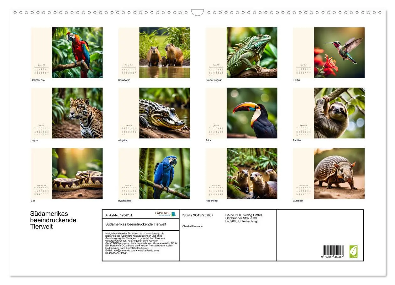 Bild: 9783457251867 | Südamerikas beeindruckende Tierwelt (Wandkalender 2026 DIN A2...