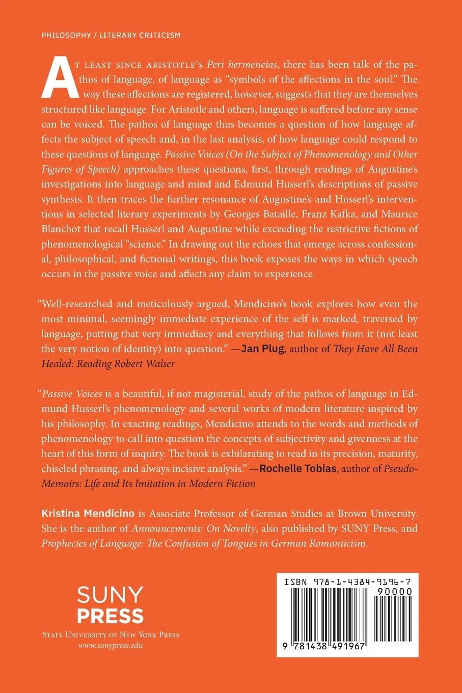 Rückseite: 9781438491967 | Passive Voices (On the Subject of Phenomenology and Other Figures...