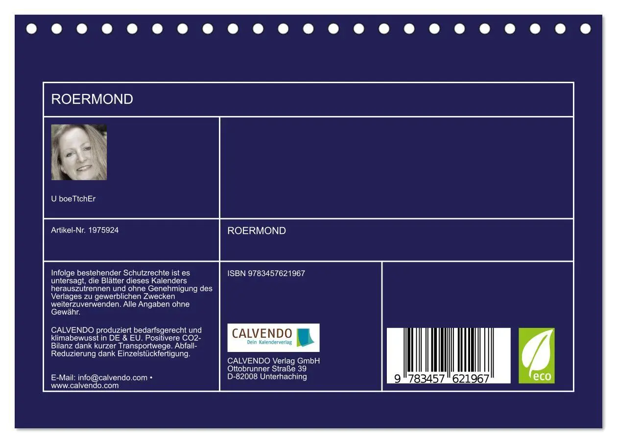 Bild: 9783457621967 | ROERMOND (Tischkalender 2026 DIN A5 quer), CALVENDO Monatskalender