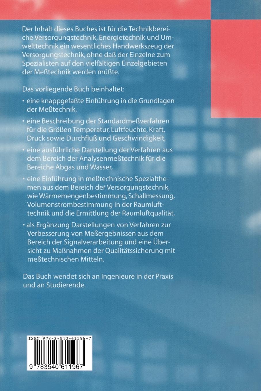 Rückseite: 9783540611967 | Meßtechnik in der Versorgungstechnik | Regelungstechnik | Taschenbuch