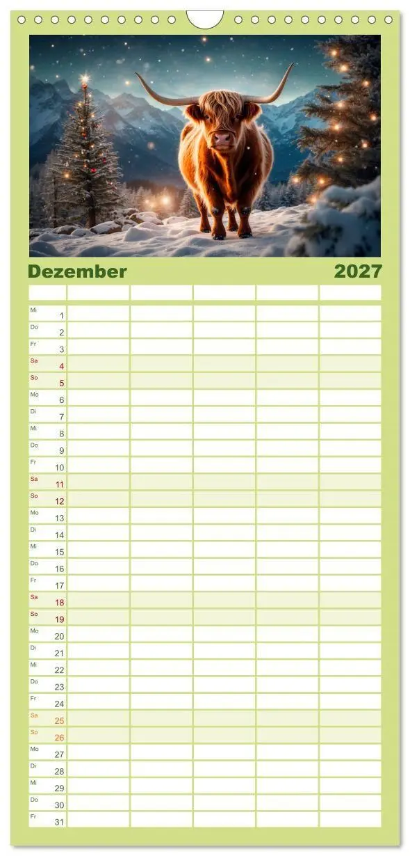 Bild: 9783594311967 | Familienplaner 2027 - Highland Kühe mit 5 Spalten (Wandkalender, 21...