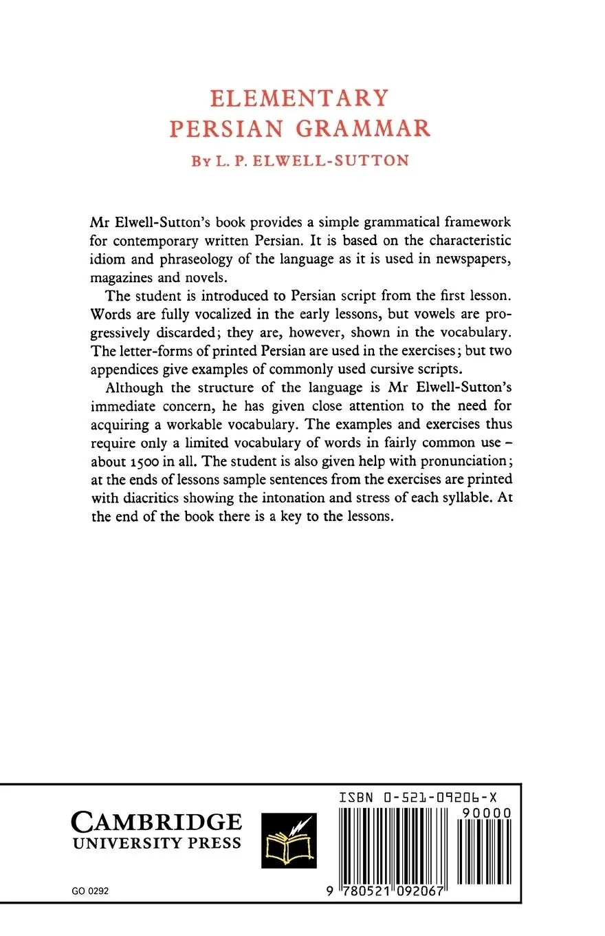 Rückseite: 9780521092067 | Elementary Persian Grammar | Lawrence P. Elwell-Sutton | Taschenbuch