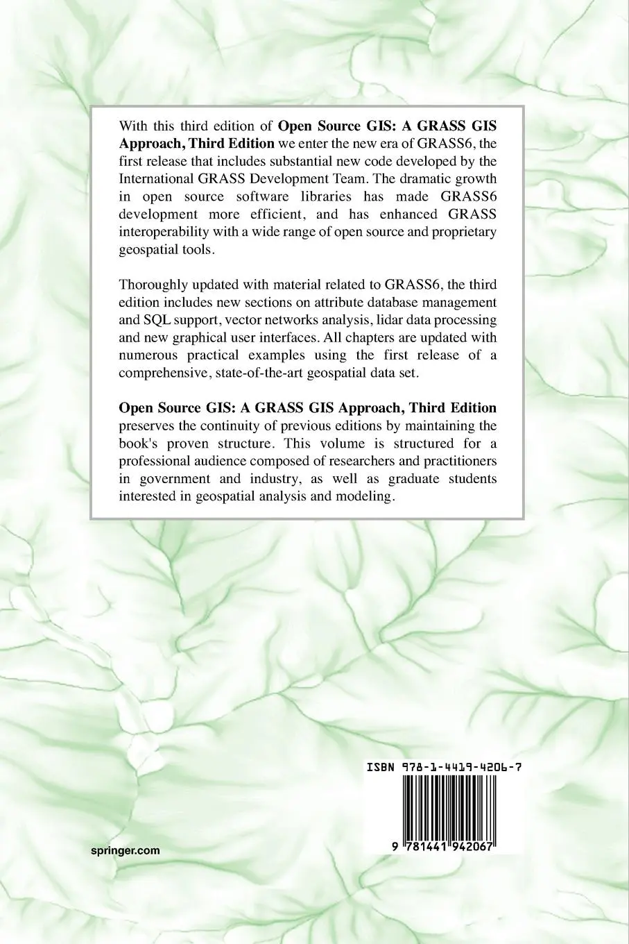 Rückseite: 9781441942067 | Open Source GIS | A GRASS GIS Approach | Helena Mitasova (u. a.) | xx